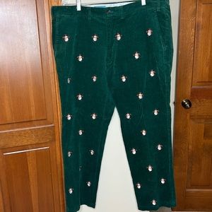 Castaway Nantucket Beachcomber Corduroy Pant in Hunter with Embroidered Snowman